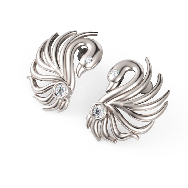 Gold Feather Stud Earrings With Peacock Accent - Three