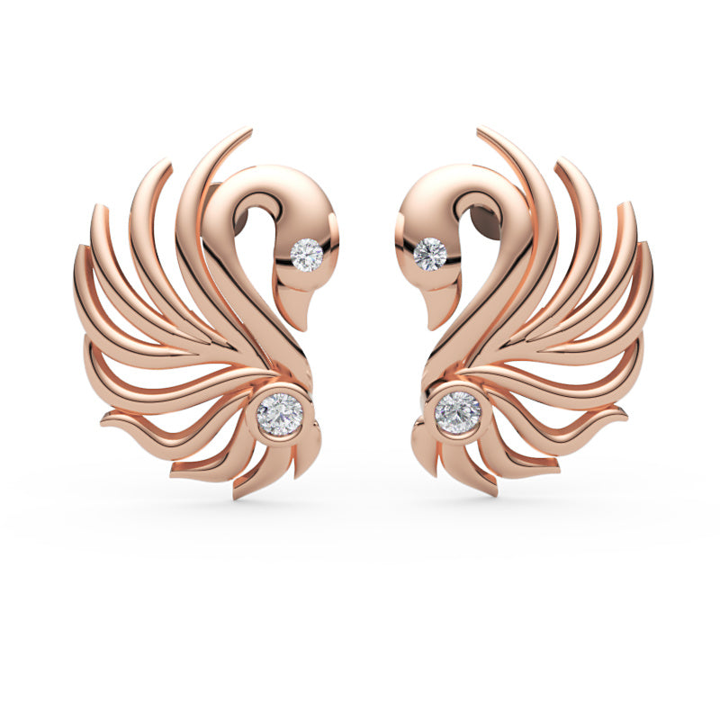 Gold Feather Stud Earrings With Peacock Accent - Four
