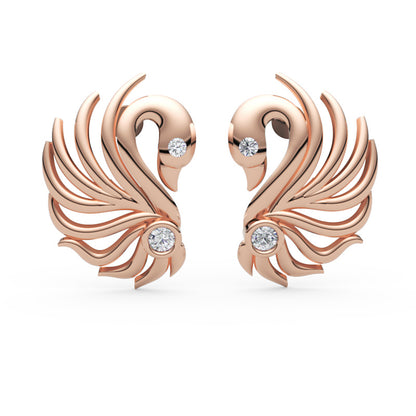 Gold Feather Stud Earrings With Peacock Accent - Four