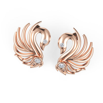 Gold Feather Stud Earrings With Peacock Accent - Five