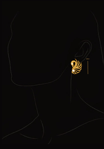 Gold Feather Stud Earrings With Peacock Accent - Eight
