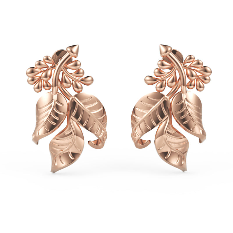 Gold Leaf Cluster Stud Earrings 15Mm Nature Inspired Design - Four
