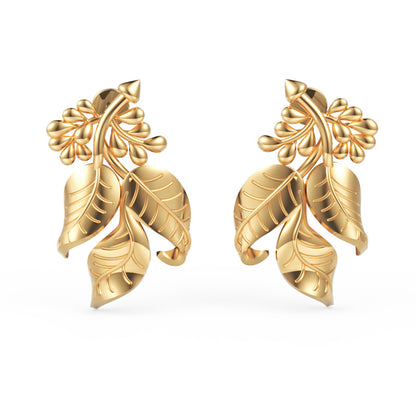 Gold Leaf Cluster Stud Earrings 15Mm Nature Inspired Design - Six