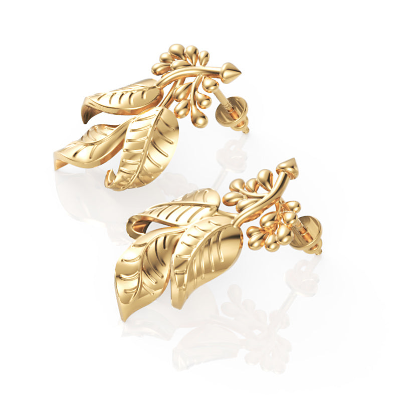 Gold Leaf Cluster Stud Earrings 15Mm Nature Inspired Design - Seven