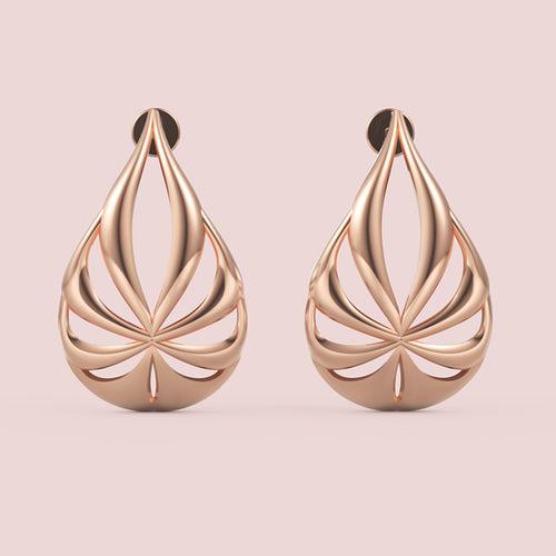 Gold Teardrop Leaf Cutout Stud Earrings 15 MM