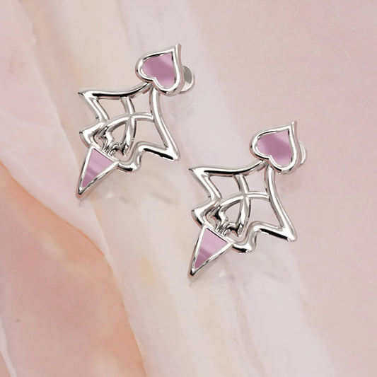 Pink Enamel Ice Cream Cone Stud Earrings Sterling Silver