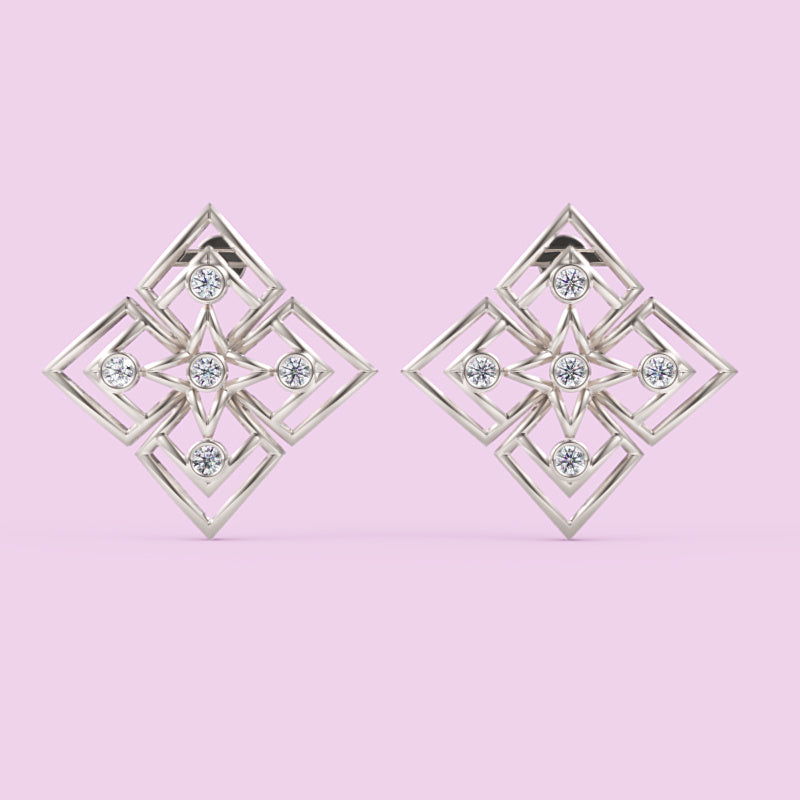15 MM Gold Geometric Diamond Pattern Stud Earrings