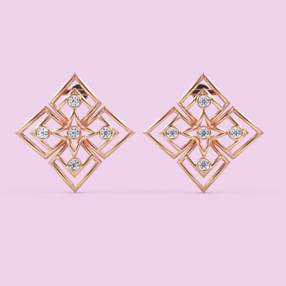 15 MM Gold Geometric Diamond Pattern Stud Earrings