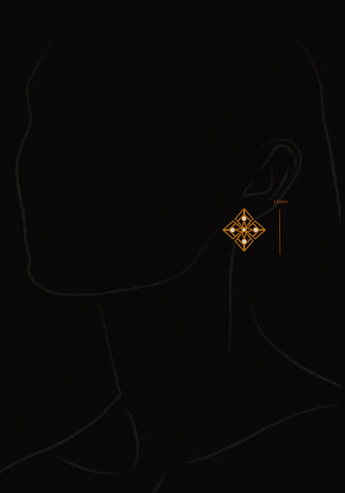 15 MM Gold Geometric Diamond Pattern Stud Earrings