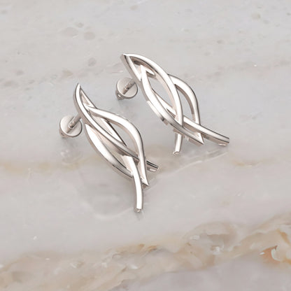 Gold Twisted Knot Stud Earrings Women Jewelry - Three