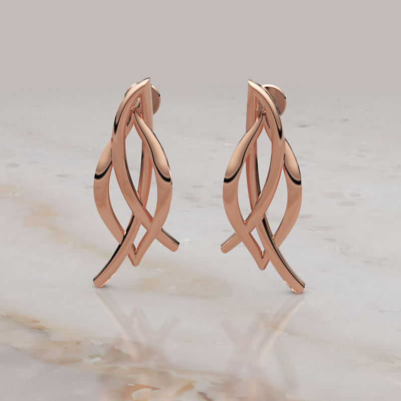 Gold Twisted Knot Stud Earrings Women Jewelry - Five