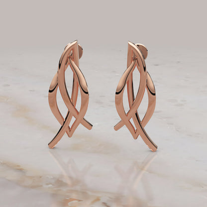Gold Twisted Knot Stud Earrings Women Jewelry - Five