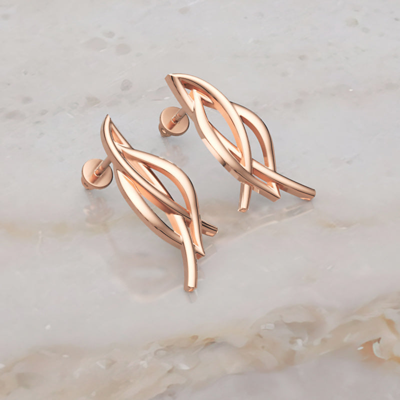 Gold Twisted Knot Stud Earrings Women Jewelry - Six