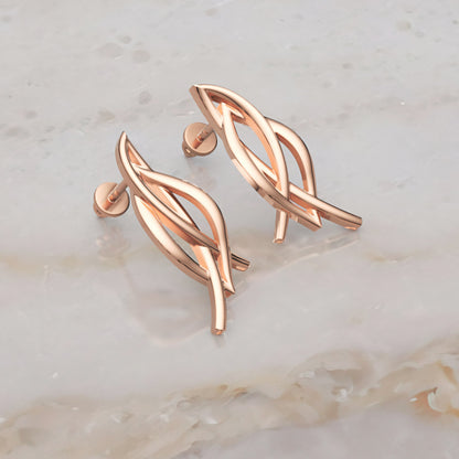 Gold Twisted Knot Stud Earrings Women Jewelry - Six