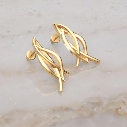Gold Twisted Knot Stud Earrings Women Jewelry - Eight