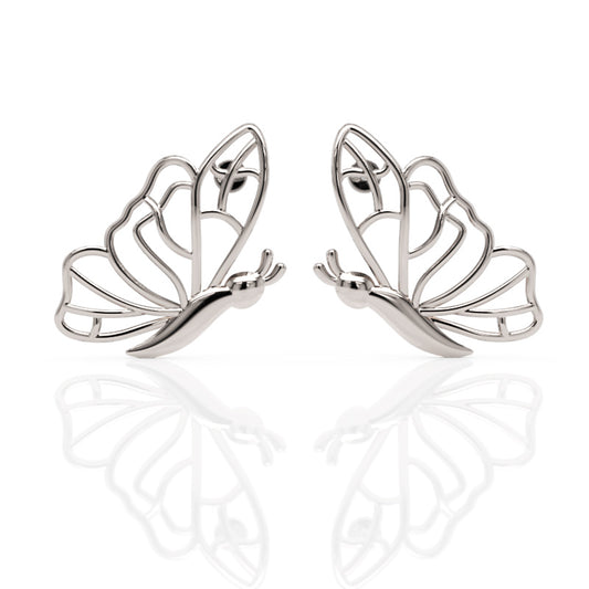 Gold Butterfly Stud Earrings  8mm x 15mm Delicate Insect Earrings