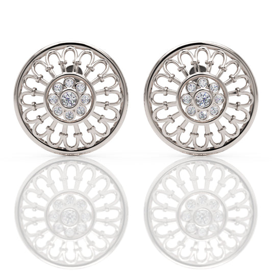 Gold Filigree Mandala Stud Earrings 15mm Round Flower Design