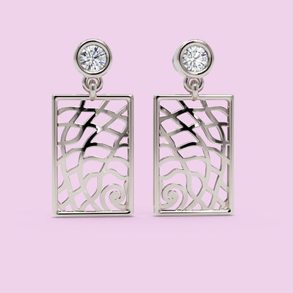 14K Gold Filigree Rectangle Earrings Diamond Studs