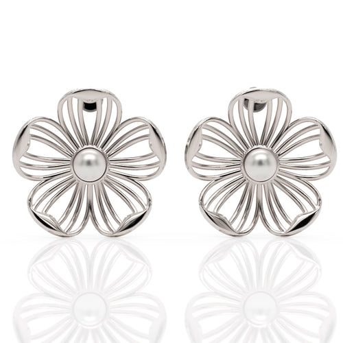 Gold Flower Stud Earrings with 3 MM Center Pearl