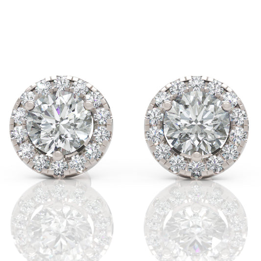 Diamond Halo Stud Earrings in White Gold