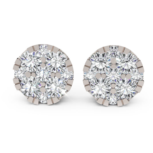 Diamond Cluster Halo Stud Earrings in White Gold
