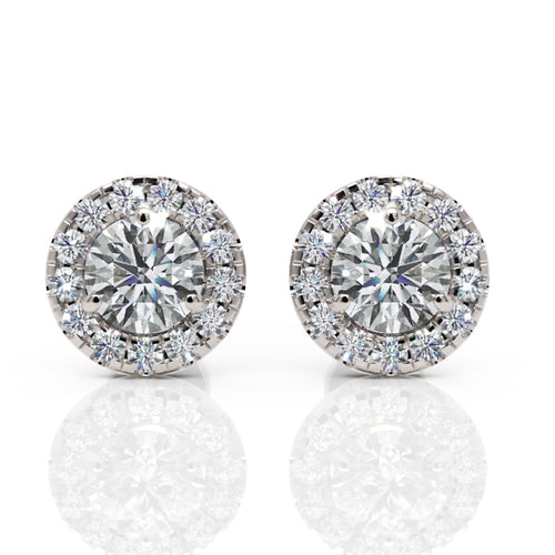 Round Studs with Center Diamond Hand Crafted Halo Setting