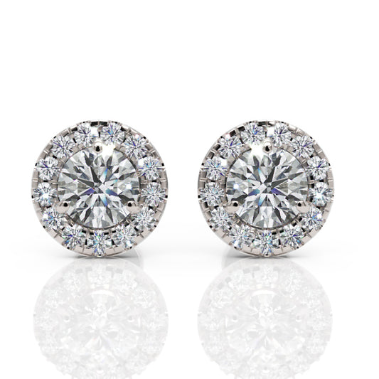 Round Studs 1/4 Ct Center Diamond Hand Crafted Halo Setting