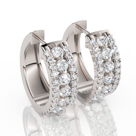 Double Row Diamond Huggie Hoop Earrings in White Gold