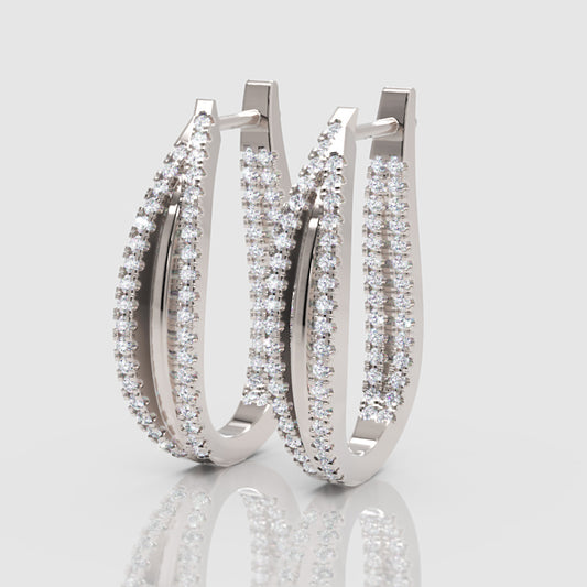 Double Row Diamond Hoop Earrings in White Gold