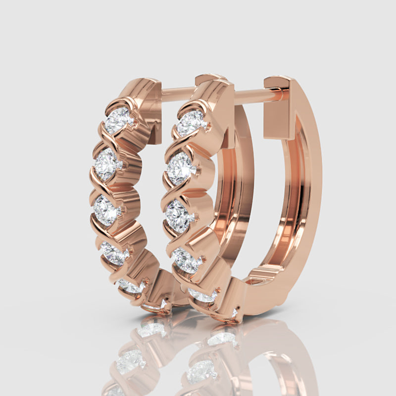 Rose Gold Diamond Hoops With Stone Setting - One