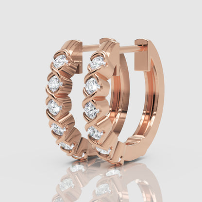 Rose Gold Diamond Hoops With Stone Setting - One