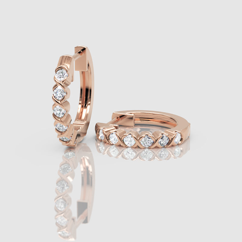 Rose Gold Diamond Hoops With Stone Setting - Three