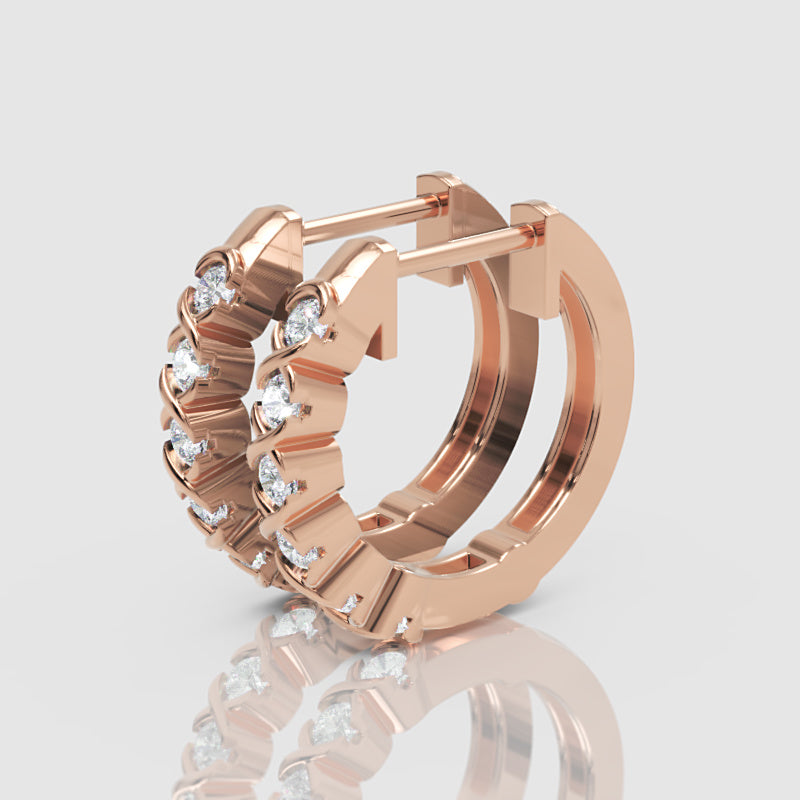 Rose Gold Diamond Hoops With Stone Setting - Four