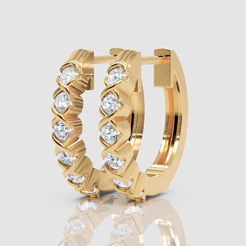 Rose Gold Diamond Hoops With Stone Setting - Eight