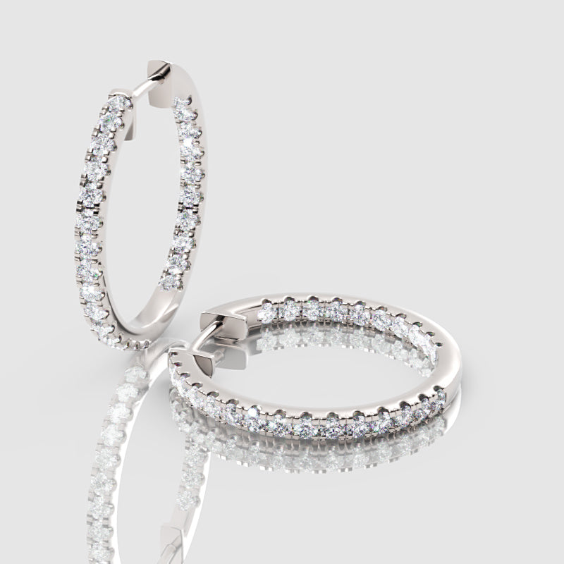 Yellow Gold Diamond Hoops With Stone Setting Large Size