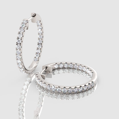 Yellow Gold Diamond Hoops With Stone Setting Large Size