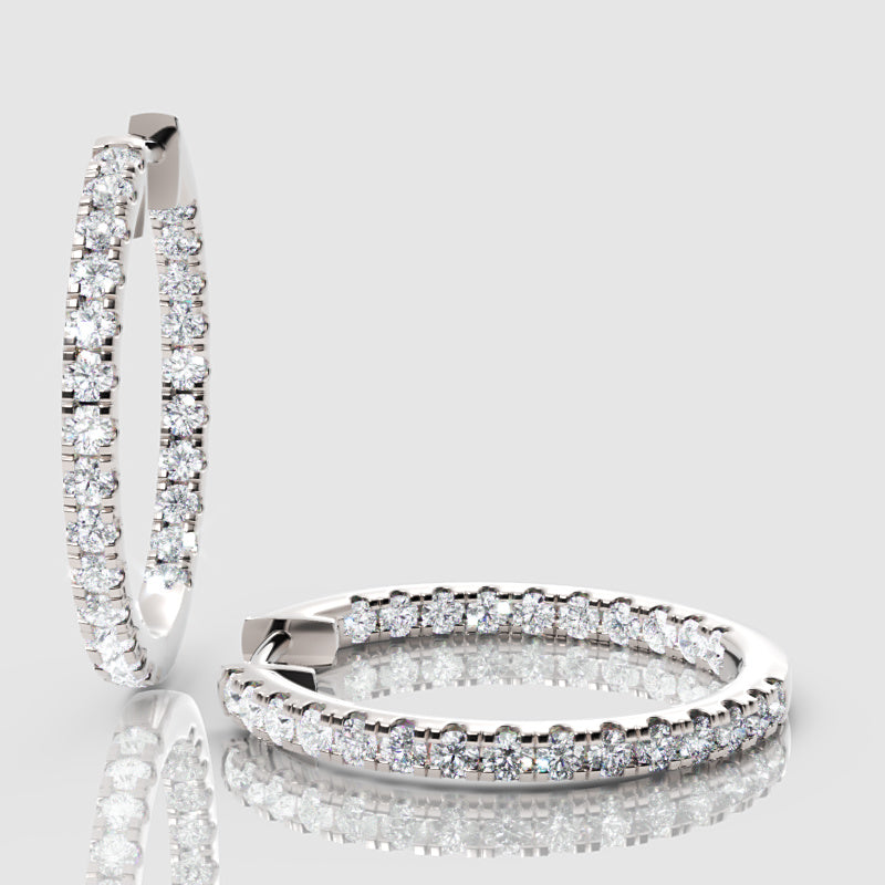 Yellow Gold Diamond Hoops With Stone Setting Large Size