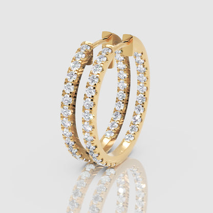 Yellow Gold Diamond Hoops With Stone Setting Large Size