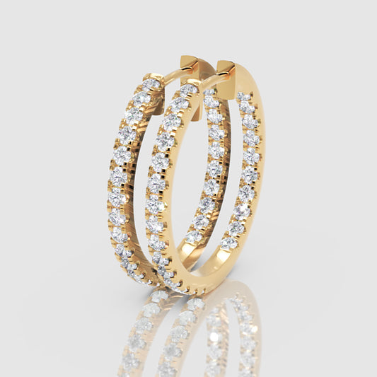 Yellow Gold Diamond Hoops With Stone Setting Large Size