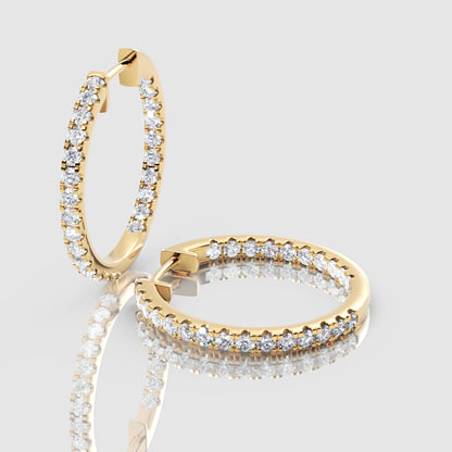 Yellow Gold Diamond Hoops With Stone Setting Large Size
