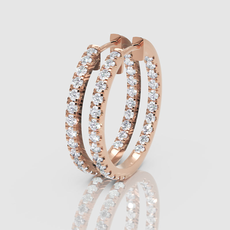 Yellow Gold Diamond Hoops With Stone Setting Large Size