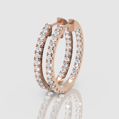 Yellow Gold Diamond Hoops With Stone Setting Large Size