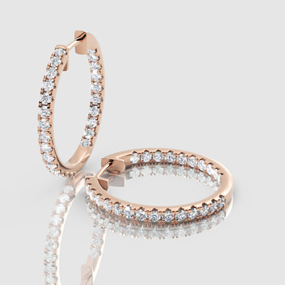 Yellow Gold Diamond Hoops With Stone Setting Large Size