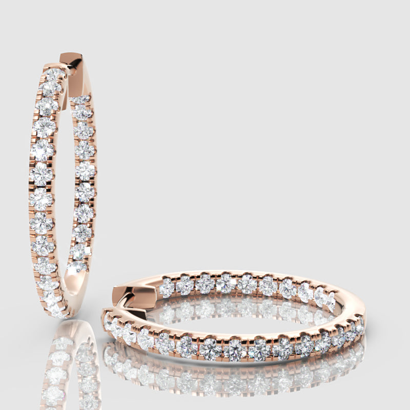 Yellow Gold Diamond Hoops With Stone Setting Large Size