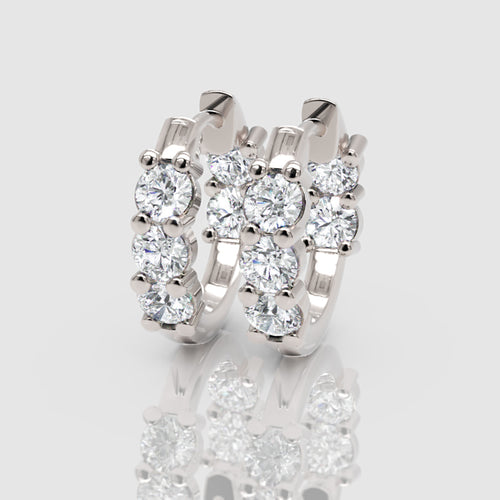 White Gold Diamond Hoop Earrings with Prong Set Stones