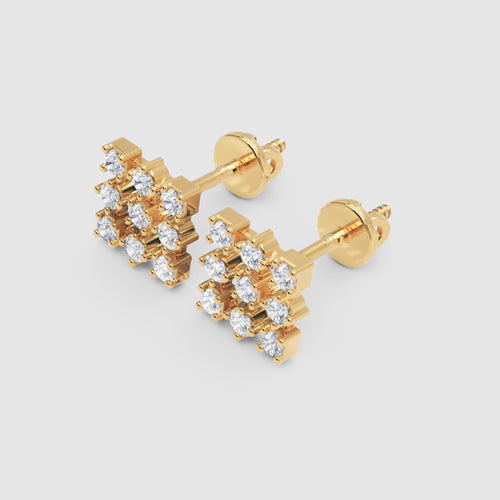 14K Gold Diamond Cluster Stud Earrings with Screw Back