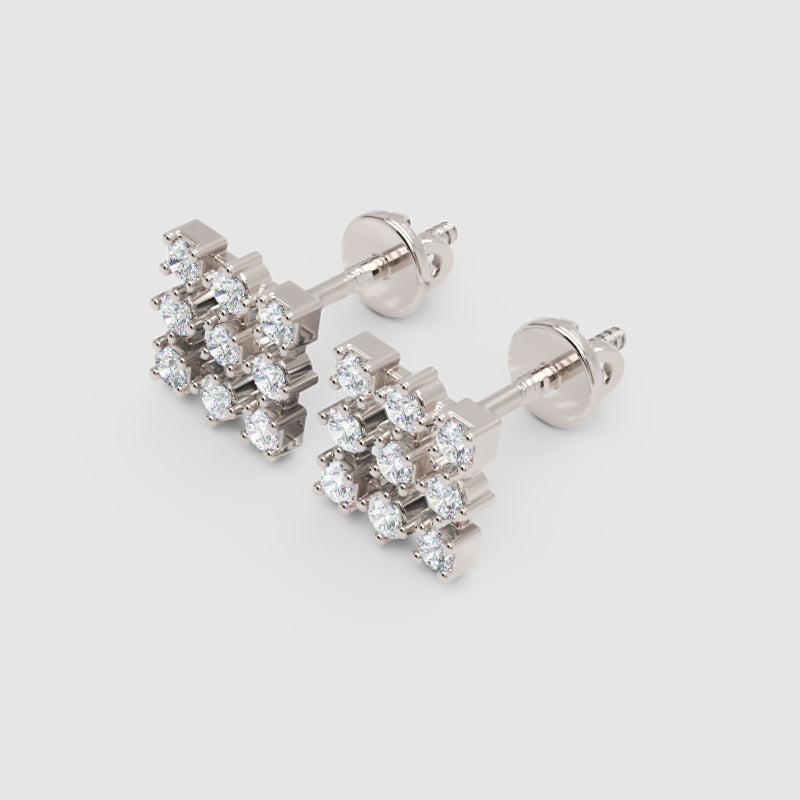 14K Gold Diamond Cluster Stud Earrings with Screw Back