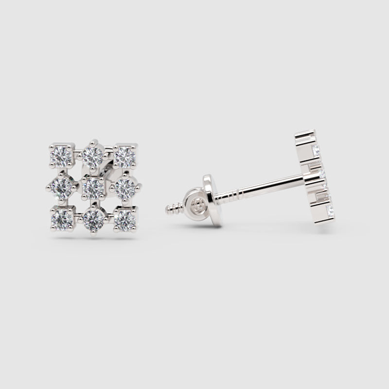 14K Gold Diamond Cluster Stud Earrings with Screw Back