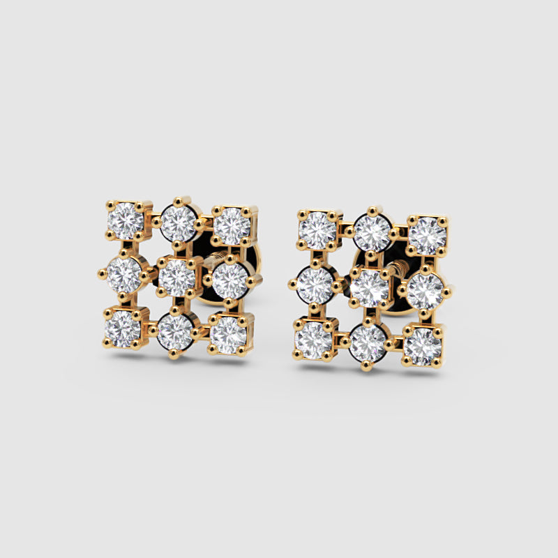 14K Gold Diamond Cluster Stud Earrings with Screw Back