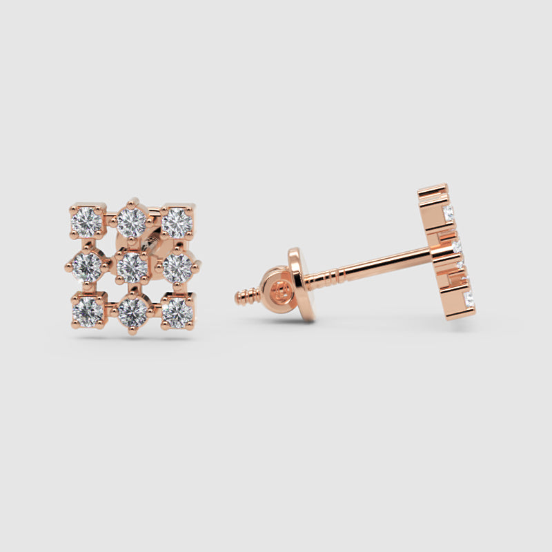 14K Gold Diamond Cluster Stud Earrings with Screw Back